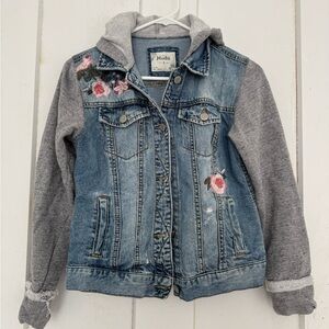 Adoreable Girls Denim Jacket with Flower Embroidery, size S.